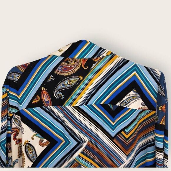 Melissa‎ Paige Womens Top Sz 2X Striped Blue Gold Button Blouse Cottagecore Plus - Picture 4 of 10